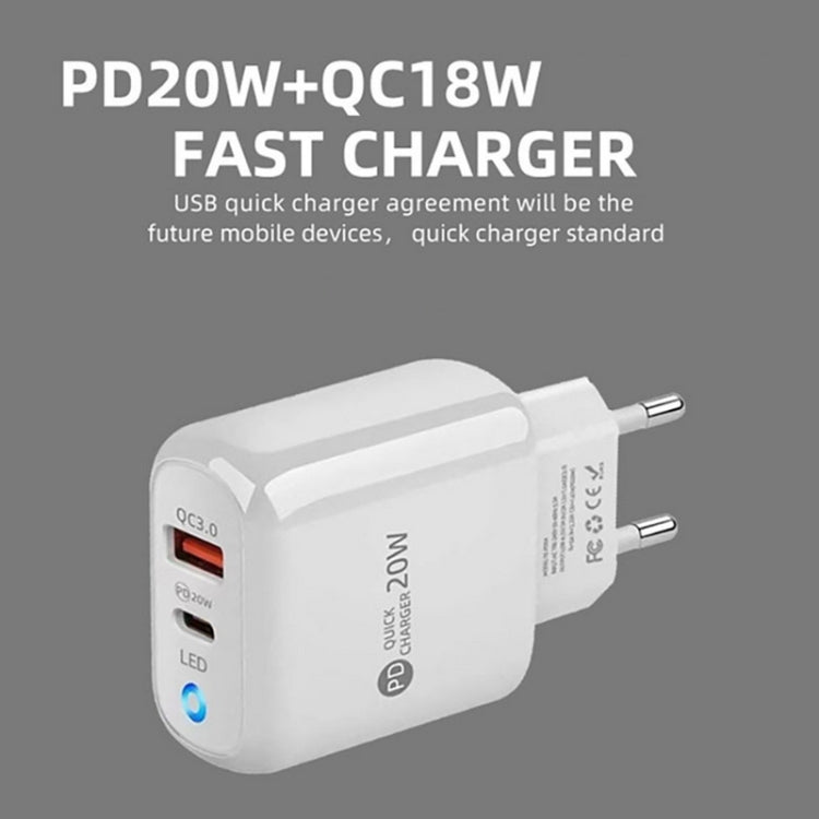PD04 Type-C + USB Mobile Phone Charger with USB to 8 Pin Cable, EU Plug(White) - free shipping - PMC Jewellery - Order now!