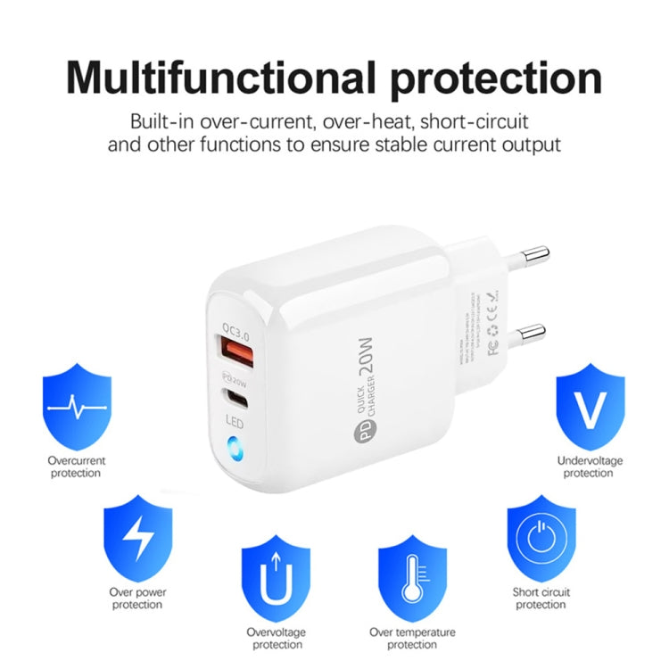 PD04 Type-C + USB Mobile Phone Charger with USB to 8 Pin Cable, EU Plug(White) - free shipping - PMC Jewellery - Order now!
