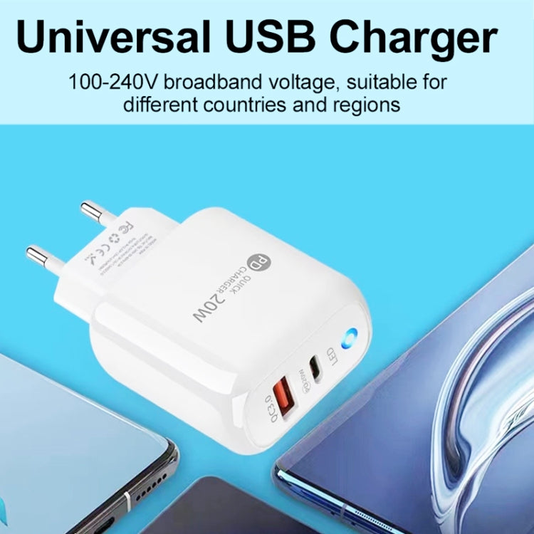 PD04 Type-C + USB Mobile Phone Charger with USB to 8 Pin Cable, EU Plug(Black) - free shipping - PMC Jewellery - Order now!