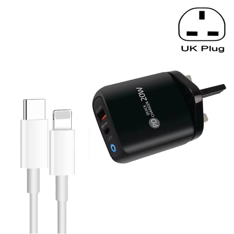 PD04 Type-C + USB Mobile Phone Charger with Type-C to 8 Pin Cable, UK Plug(Black) - free shipping - PMC Jewellery - Order now!