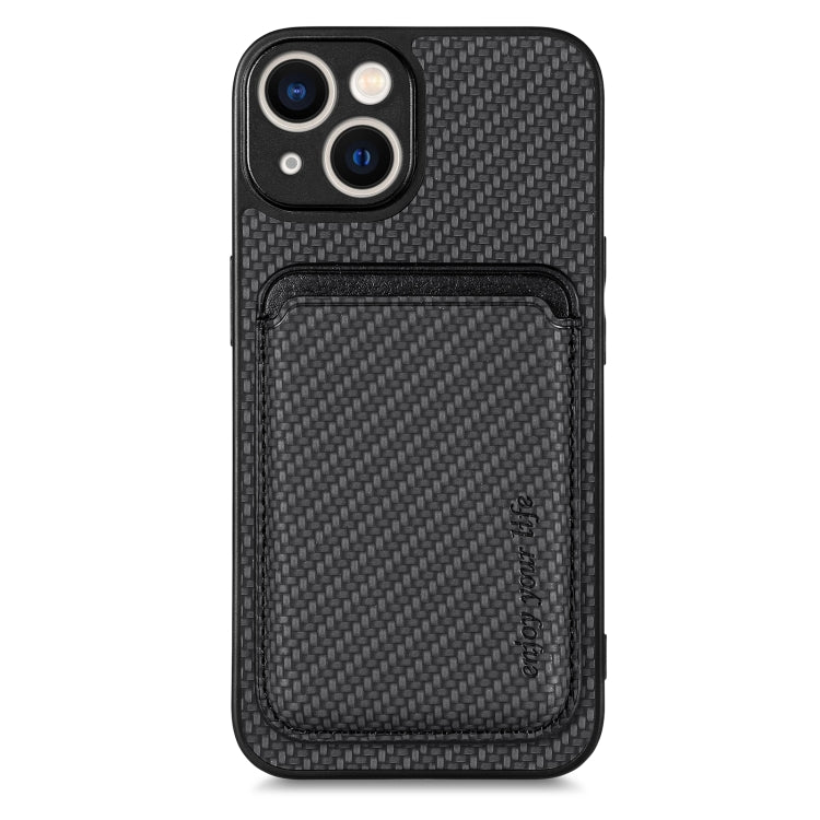 For iPhone 14 Carbon Fiber Leather Card Magsafe Magnetic Phone Case(Black) - iPhone 14 Cases by PMC TechLife | Online Shopping South Africa | PMC TechLife