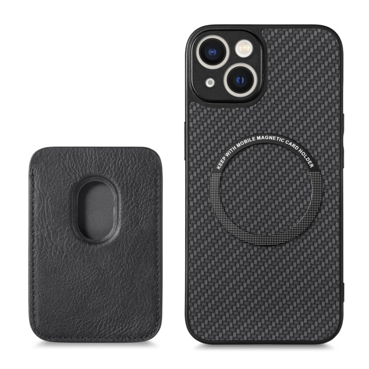 For iPhone 14 Carbon Fiber Leather Card Magsafe Magnetic Phone Case(Black) - iPhone 14 Cases by PMC TechLife | Online Shopping South Africa | PMC TechLife