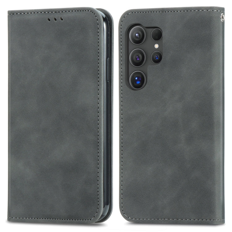 For Samsung Galaxy S24 Ultra 5G Retro Skin Feel Magnetic Leather Phone Case(Gray) - Galaxy S24 Ultra 5G Cases by PMC TechLife | Online Shopping South Africa | PMC TechLife