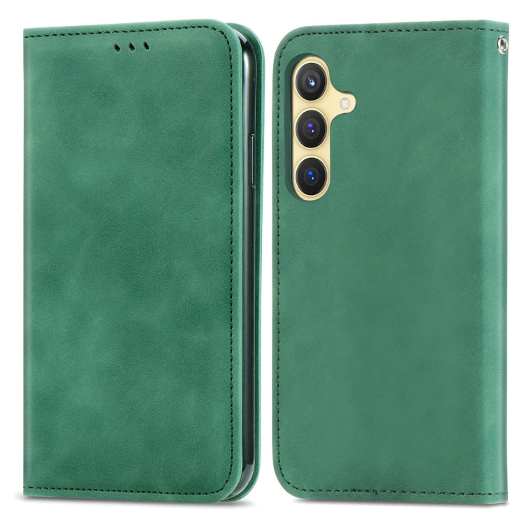 For Samsung Galaxy S25+ 5G Retro Skin Feel Magnetic Leather Phone Case(Green) - Galaxy S25+ 5G Cases by PMC Jewellery | Online Shopping South Africa | PMC Jewellery | Buy Now Pay Later Mobicred
