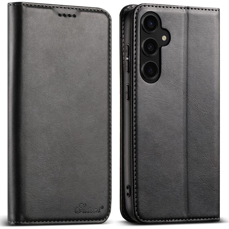 For Samsung Galaxy S25 5G Suteni Calf Texture Horizontal Flip Leather Phone Case(Black) - Galaxy S25 5G Cases by Suteni | Online Shopping South Africa | PMC TechLife | Buy Now Pay Later Mobicred