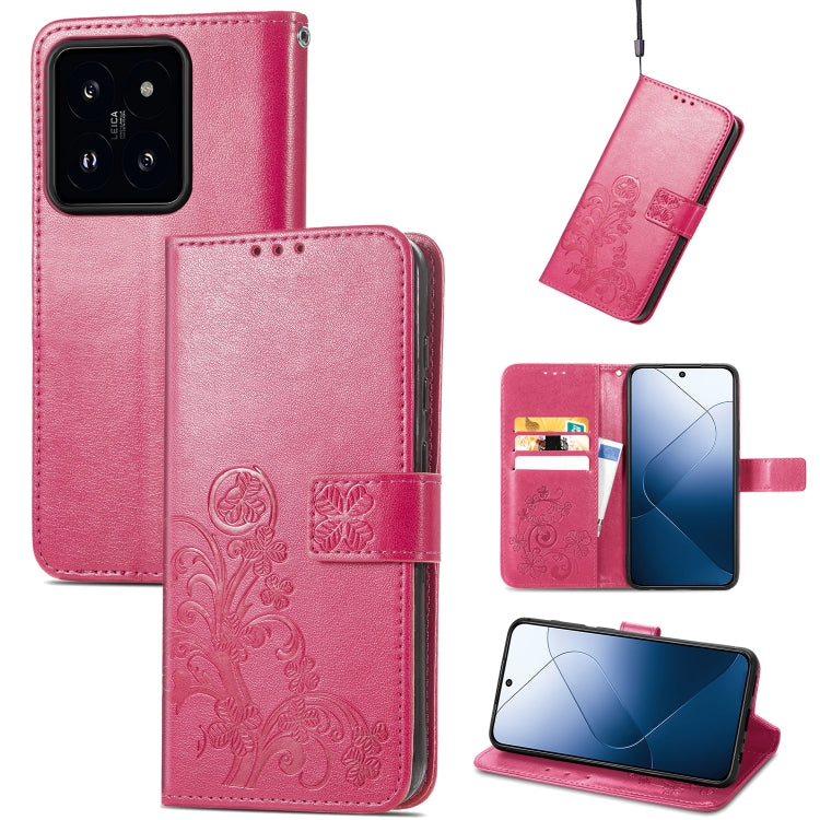 For Xiaomi 14 Pro Four-leaf Clasp Embossed Leather Phone Case(Magenta) - 14 Pro Cases by PMC TechLife | Online Shopping South Africa | PMC TechLife | Buy Now Pay Later Mobicred