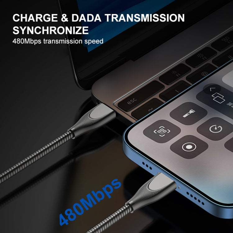 ENKAY ENK-CB131 USB to 8 Pin Carbon Steel Hose Spring 2.4A Fast Charging Data Cable, Length:1m(Black) - free shipping - PMC Jewellery - Order now!