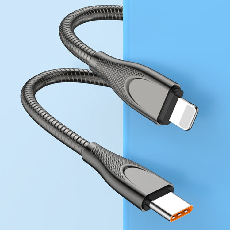 ENKAY ENK-CB131 USB to 8 Pin Carbon Steel Hose Spring 2.4A Fast Charging Data Cable, Length:2m(Silver) - free shipping - PMC Jewellery - Order now!