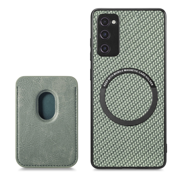 For Samsung Galaxy S20 FE Carbon Fiber Leather Card Magsafe Magnetic Phone Case(Green) - Galaxy S20 FE Cases by PMC TechLife | Online Shopping South Africa | PMC TechLife