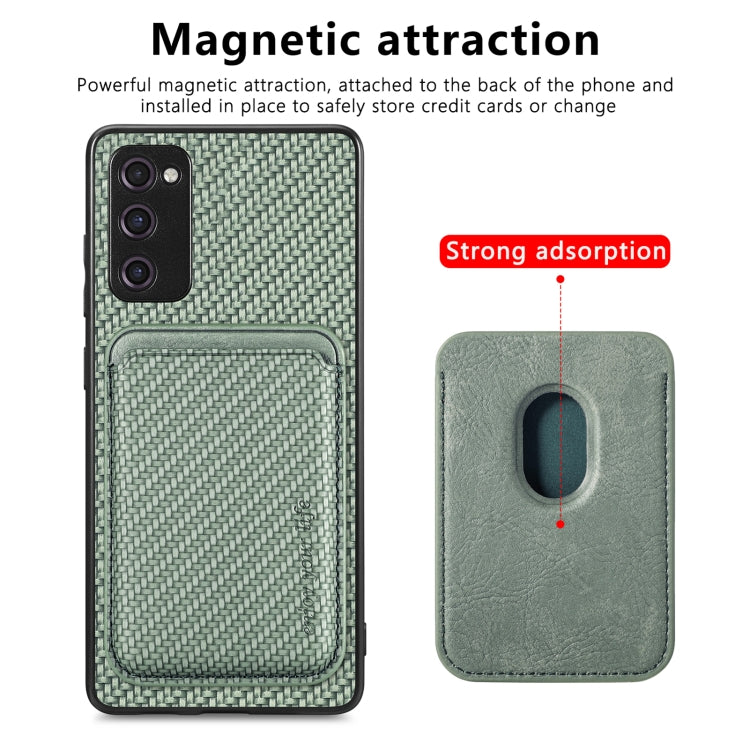 For Samsung Galaxy S20 FE Carbon Fiber Leather Card Magsafe Magnetic Phone Case(Green) - Galaxy S20 FE Cases by PMC TechLife | Online Shopping South Africa | PMC TechLife
