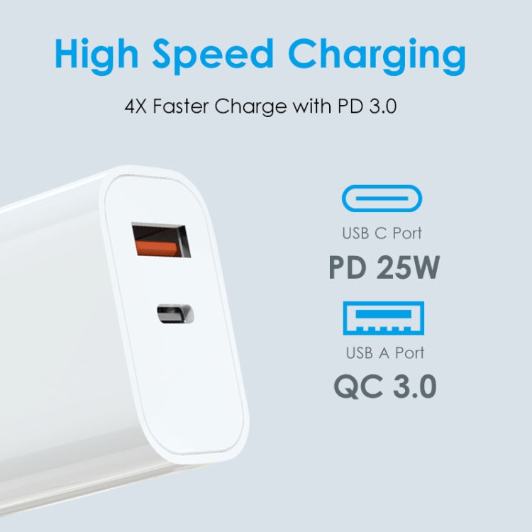 NORTHJO NOPD2502 PD 25W USB-C/Type-C + QC 3.0 USB Dual Ports Fast Charger, Plug Type:EU Plug(White) - free shipping - PMC Jewellery - Order now!