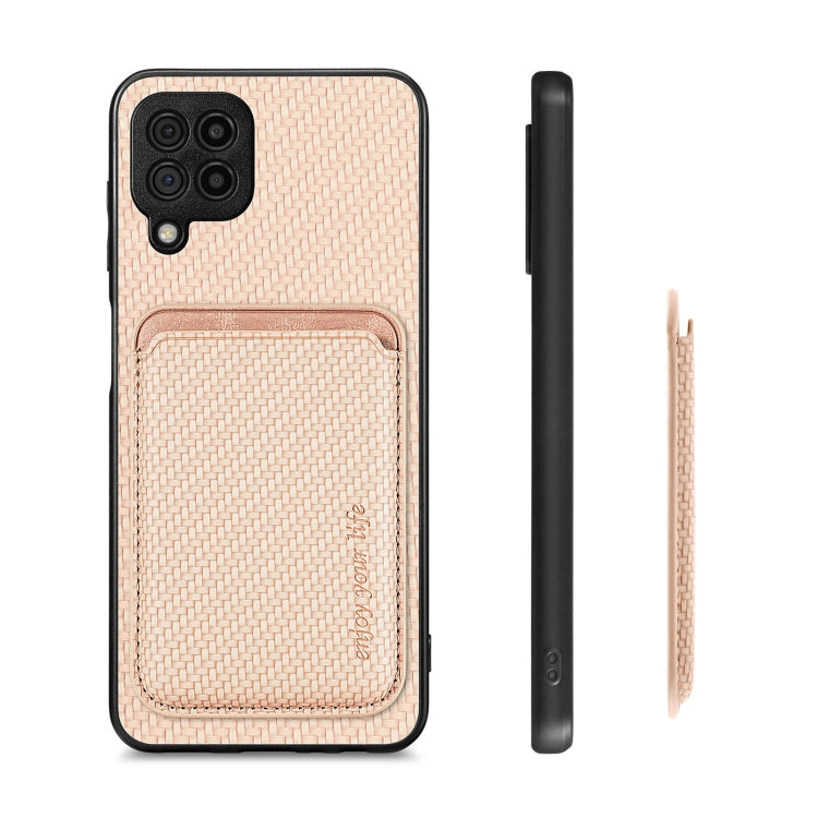 For Samsung Galaxy A22 4G Carbon Fiber Leather Card Magsafe Magnetic Phone Case(Khaki) - Galaxy Phone Cases by PMC TechLife | Online Shopping South Africa | PMC TechLife