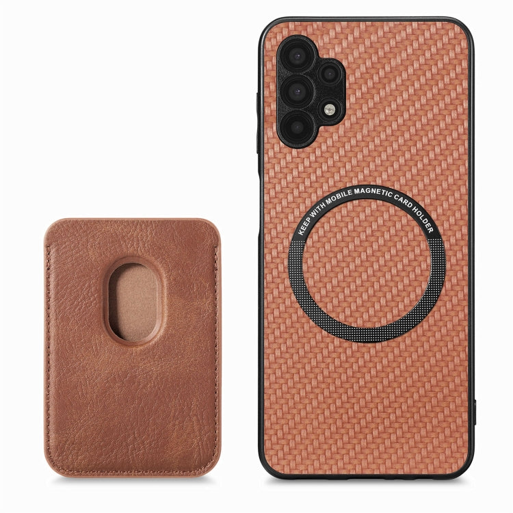 For Samsung Galaxy A32 5G Carbon Fiber Leather Card Magsafe Magnetic Phone Case(Brown) - Galaxy Phone Cases by PMC TechLife | Online Shopping South Africa | PMC TechLife | Buy Now Pay Later Mobicred