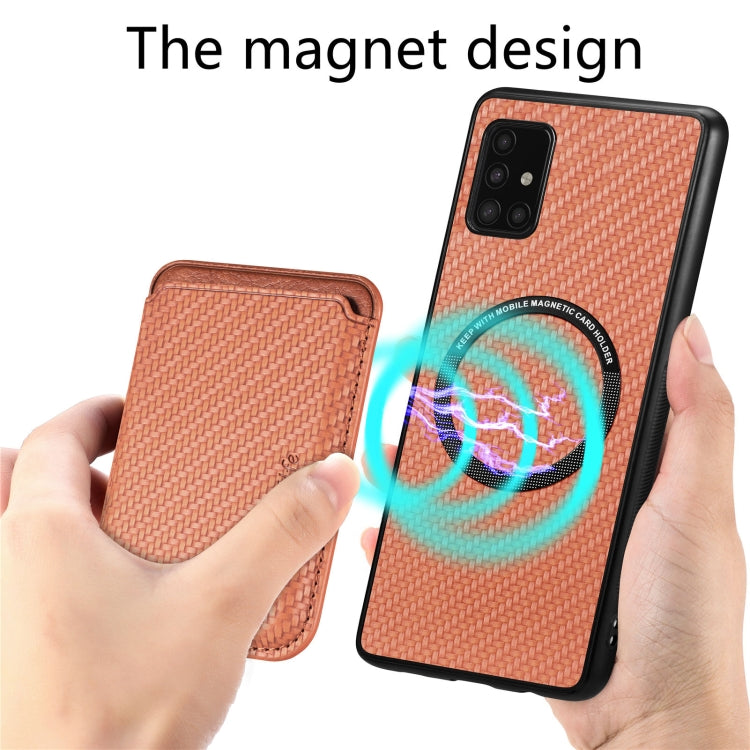 For Samsung Galaxy A51 5G Carbon Fiber Leather Card Magsafe Magnetic Phone Case(Brown) - Galaxy Phone Cases by PMC TechLife | Online Shopping South Africa | PMC TechLife
