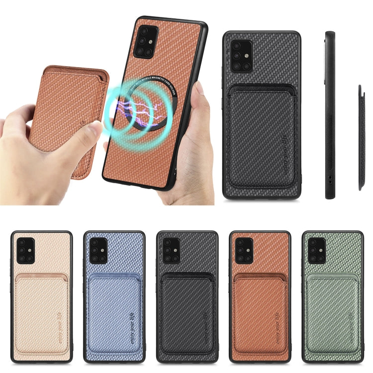 For Samsung Galaxy A51 5G Carbon Fiber Leather Card Magsafe Magnetic Phone Case(Brown) - Galaxy Phone Cases by PMC TechLife | Online Shopping South Africa | PMC TechLife