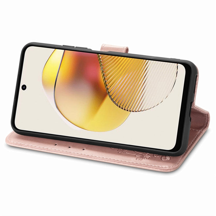 For Motorola Moto G73 Four-leaf Clasp Embossed Buckle Leather Phone Case(Rose Gold) - free shipping - PMC TechLife - Order now!