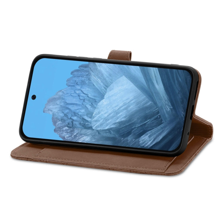 For Google Pixel 9 Pro Embossed Flower Zipper Leather Phone Case(Brown) - Google Cases by PMC TechLife | Online Shopping South Africa | PMC TechLife | Buy Now Pay Later Mobicred