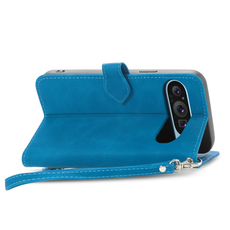 For Google Pixel 9 Embossed Flower Zipper Leather Phone Case(Blue) - Google Cases by PMC TechLife | Online Shopping South Africa | PMC TechLife | Buy Now Pay Later Mobicred