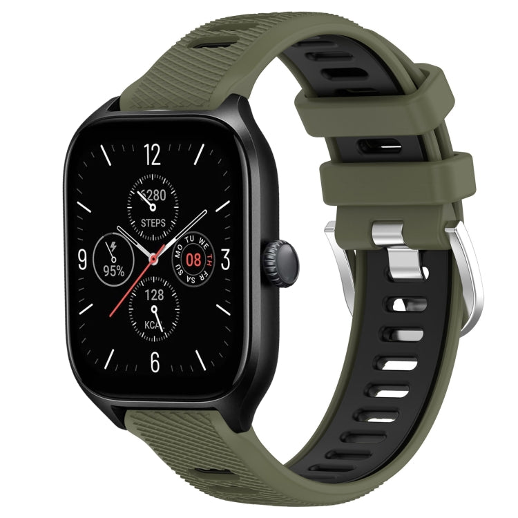 For Amazfit GTR Mini 20mm Cross Texture Two Color Silicone Steel Buckle Watch Band(Army Green+Black) - Watch Bands by PMC TechLife | Online Shopping South Africa | PMC TechLife | Buy Now Pay Later Mobicred