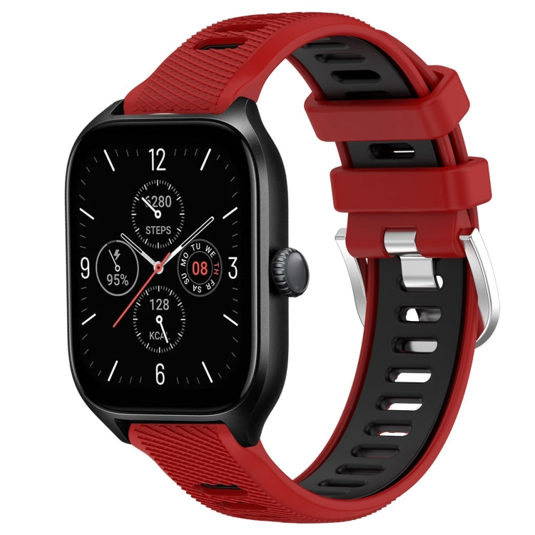 For Amazfit GTR Mini 20mm Cross Texture Two Color Silicone Steel Buckle Watch Band(Red+Black) - Watch Bands by PMC TechLife | Online Shopping South Africa | PMC TechLife | Buy Now Pay Later Mobicred