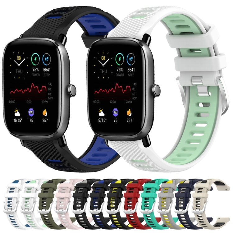 For Amazfit GTS 4 20mm Cross Texture Two Color Silicone Steel Buckle Watch Band(Lake Blue+Black) - Watch Bands by PMC TechLife | Online Shopping South Africa | PMC TechLife | Buy Now Pay Later Mobicred
