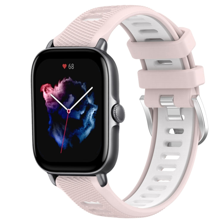 For Amazfit GTS 4 Mini 20mm Cross Texture Two Color Silicone Steel Buckle Watch Band(Pink+White) - Watch Bands by PMC TechLife | Online Shopping South Africa | PMC TechLife | Buy Now Pay Later Mobicred