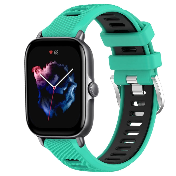 For Amazfit GTS 4 Mini 20mm Cross Texture Two Color Silicone Steel Buckle Watch Band(Lake Blue+Black) - Watch Bands by PMC TechLife | Online Shopping South Africa | PMC TechLife | Buy Now Pay Later Mobicred