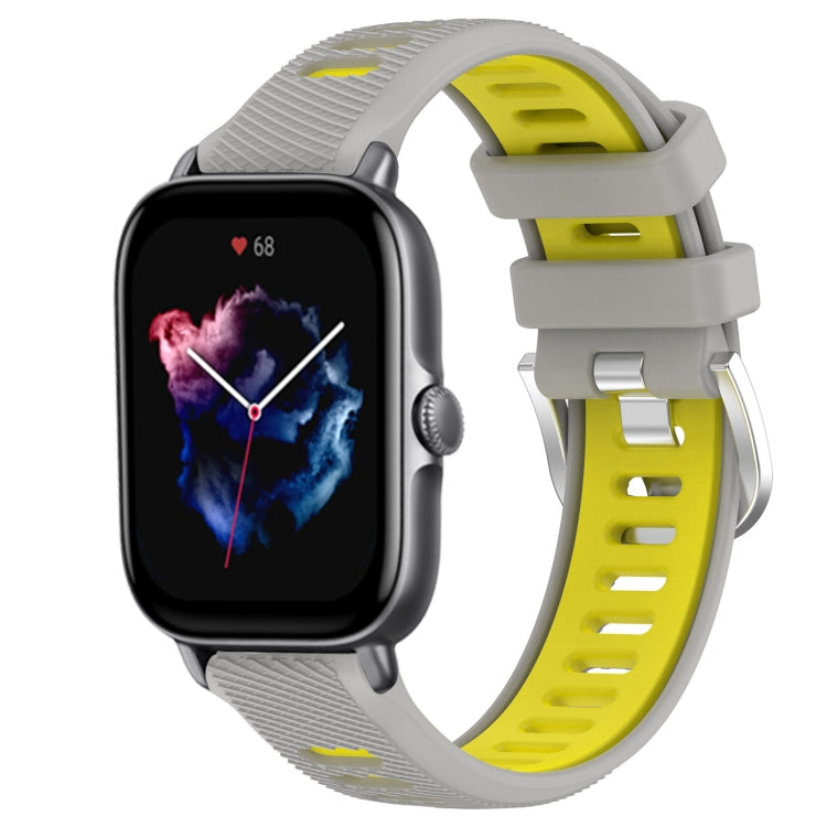 For Amazfit GTS 4 Mini 20mm Cross Texture Two Color Silicone Steel Buckle Watch Band(Grey+Yellow) - Watch Bands by PMC TechLife | Online Shopping South Africa | PMC TechLife | Buy Now Pay Later Mobicred