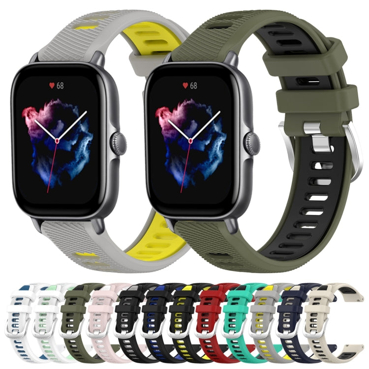 For Amazfit GTS 4 Mini 20mm Cross Texture Two Color Silicone Steel Buckle Watch Band(Pink+White) - Watch Bands by PMC TechLife | Online Shopping South Africa | PMC TechLife | Buy Now Pay Later Mobicred