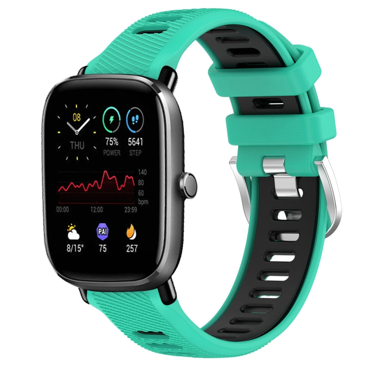 For Amazfit GTS 2E 20mm Cross Texture Two Color Silicone Steel Buckle Watch Band(Lake Blue+Black) - Watch Bands by PMC TechLife | Online Shopping South Africa | PMC TechLife | Buy Now Pay Later Mobicred
