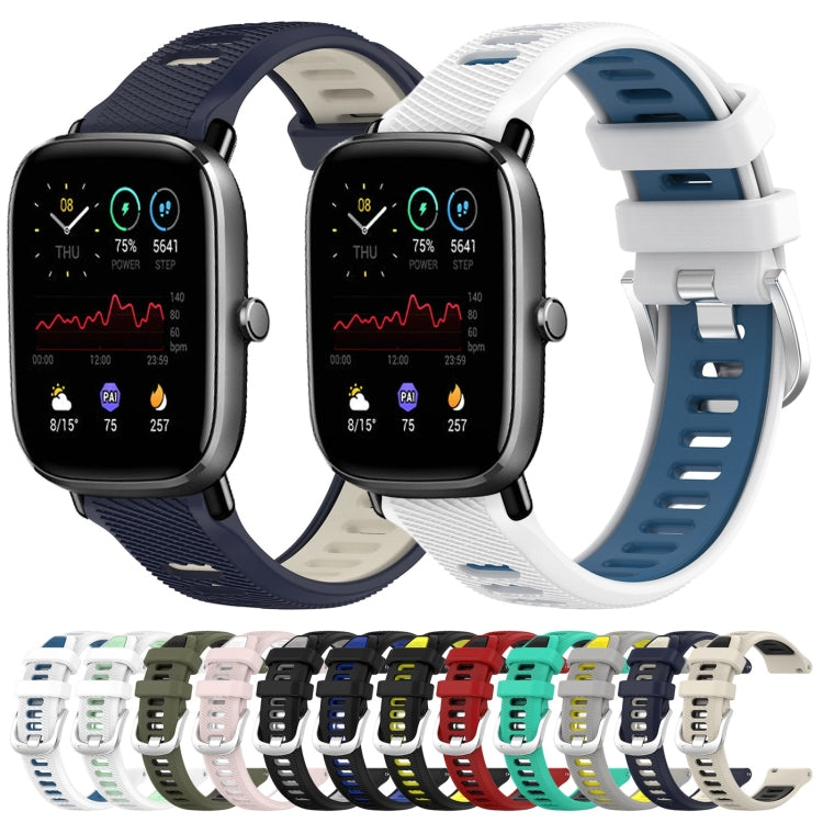 For Amazfit GTS 2E 20mm Cross Texture Two Color Silicone Steel Buckle Watch Band(Lake Blue+Black) - Watch Bands by PMC TechLife | Online Shopping South Africa | PMC TechLife | Buy Now Pay Later Mobicred