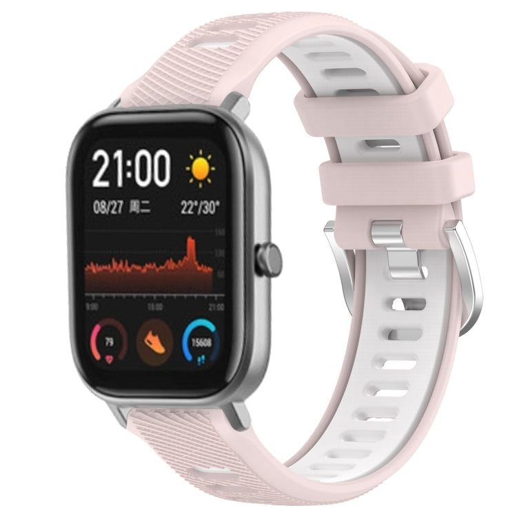 For Amazfit GTS 2 20mm Cross Texture Two Color Silicone Steel Buckle Watch Band(Pink+White) - Watch Bands by PMC TechLife | Online Shopping South Africa | PMC TechLife | Buy Now Pay Later Mobicred