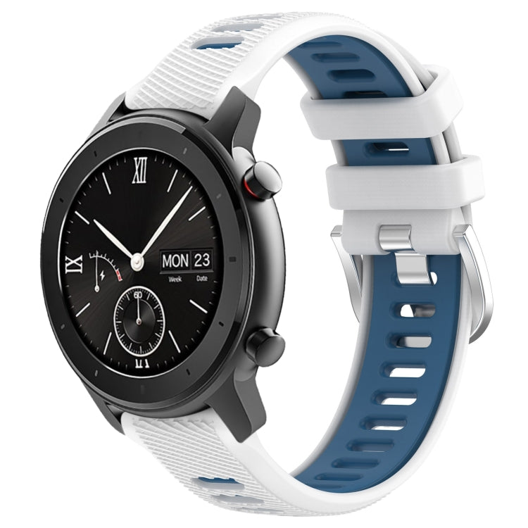 For Amazfit GTS 20mm Cross Texture Two Color Silicone Steel Buckle Watch Band(White+Blue) - Watch Bands by PMC TechLife | Online Shopping South Africa | PMC TechLife | Buy Now Pay Later Mobicred