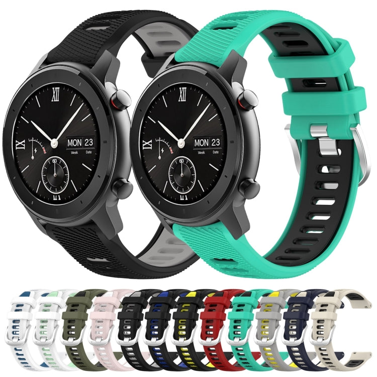 For Amazfit GTS 20mm Cross Texture Two Color Silicone Steel Buckle Watch Band(White+Teal) - Watch Bands by PMC TechLife | Online Shopping South Africa | PMC TechLife | Buy Now Pay Later Mobicred