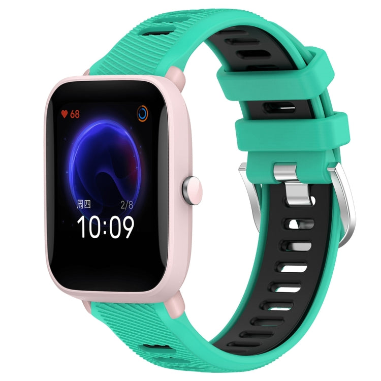 For Amazfit GTR 42MM 20mm Cross Texture Two Color Silicone Steel Buckle Watch Band(Lake Blue+Black) - Watch Bands by PMC TechLife | Online Shopping South Africa | PMC TechLife | Buy Now Pay Later Mobicred