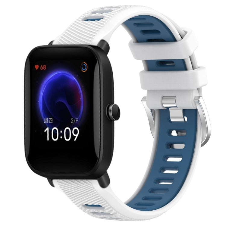 For Amazfit Pop Pro 20mm Cross Texture Two Color Silicone Steel Buckle Watch Band(White+Blue) - Watch Bands by PMC TechLife | Online Shopping South Africa | PMC TechLife | Buy Now Pay Later Mobicred