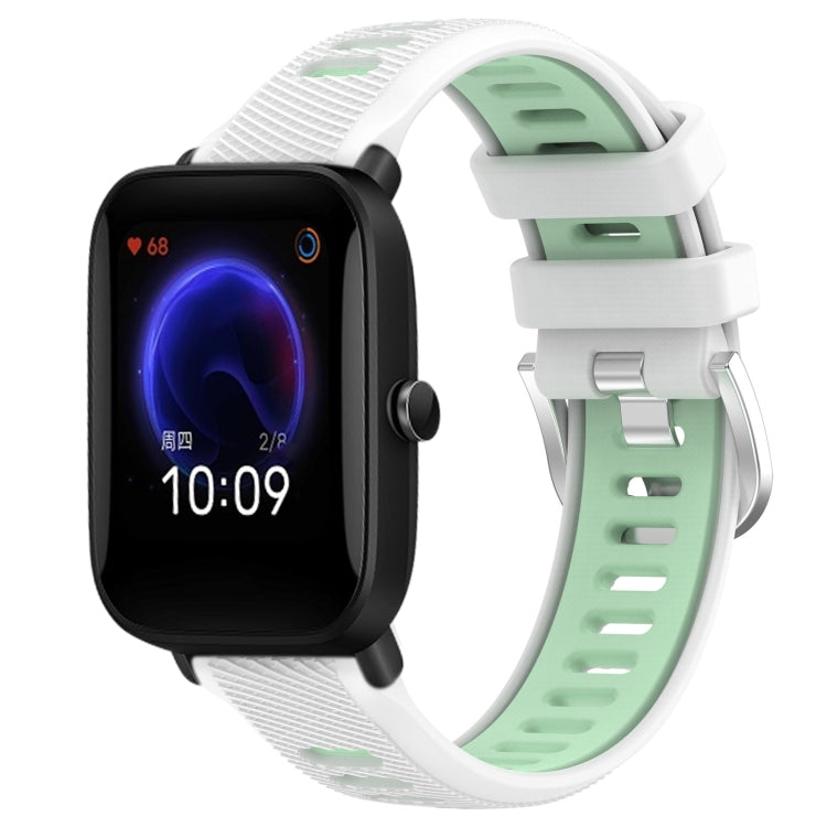 For Amazfit Pop Pro 20mm Cross Texture Two Color Silicone Steel Buckle Watch Band(White+Teal) - Watch Bands by PMC TechLife | Online Shopping South Africa | PMC TechLife | Buy Now Pay Later Mobicred