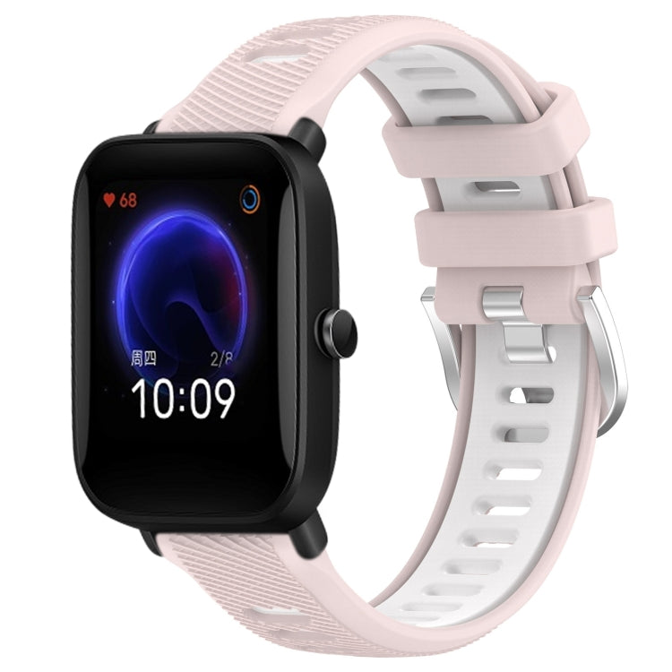 For Amazfit Pop Pro 20mm Cross Texture Two Color Silicone Steel Buckle Watch Band(Pink+White) - Watch Bands by PMC TechLife | Online Shopping South Africa | PMC TechLife | Buy Now Pay Later Mobicred