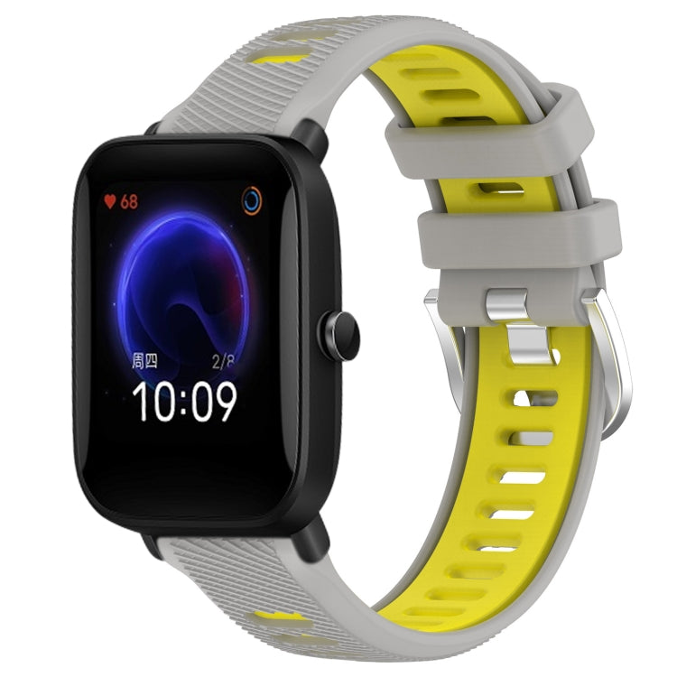 For Amazfit Pop Pro 20mm Cross Texture Two Color Silicone Steel Buckle Watch Band(Grey+Yellow) - Watch Bands by PMC TechLife | Online Shopping South Africa | PMC TechLife | Buy Now Pay Later Mobicred