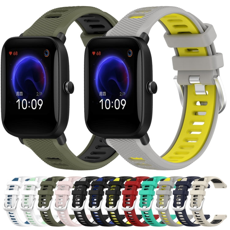 For Amazfit Pop Pro 20mm Cross Texture Two Color Silicone Steel Buckle Watch Band(White+Teal) - Watch Bands by PMC TechLife | Online Shopping South Africa | PMC TechLife | Buy Now Pay Later Mobicred