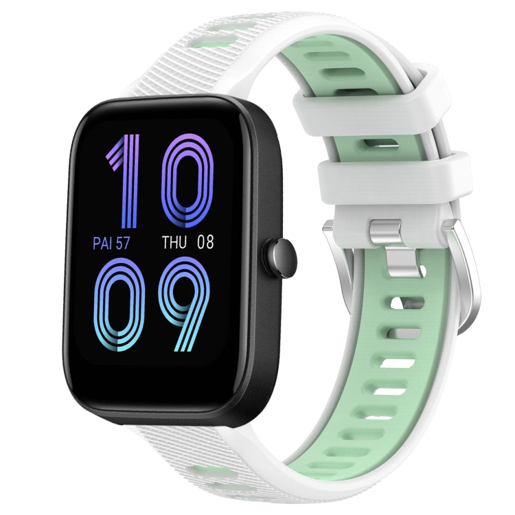 For Amazfit Pop 20mm Cross Texture Two Color Silicone Steel Buckle Watch Band(White+Teal) - Watch Bands by PMC TechLife | Online Shopping South Africa | PMC TechLife | Buy Now Pay Later Mobicred