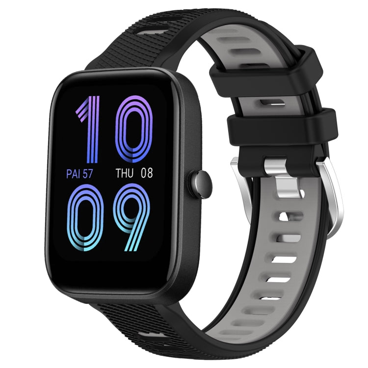 For Amazfit Pop 20mm Cross Texture Two Color Silicone Steel Buckle Watch Band(Black+Grey) - Watch Bands by PMC TechLife | Online Shopping South Africa | PMC TechLife | Buy Now Pay Later Mobicred