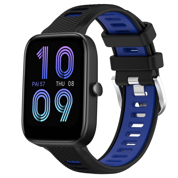 For Amazfit Pop 20mm Cross Texture Two Color Silicone Steel Buckle Watch Band(Black+Blue) - Watch Bands by PMC TechLife | Online Shopping South Africa | PMC TechLife | Buy Now Pay Later Mobicred