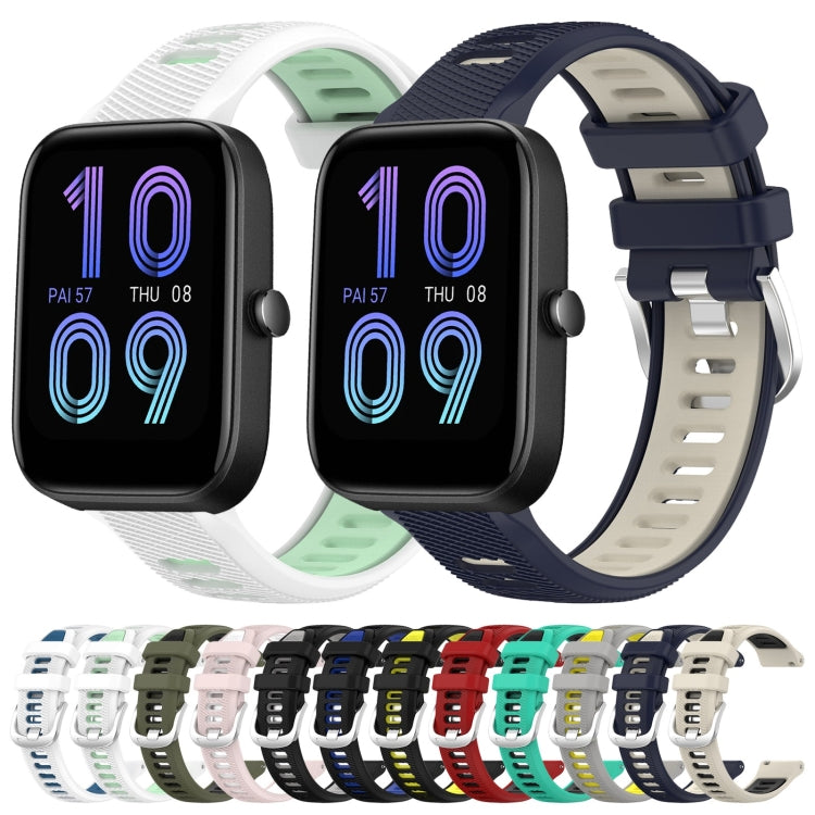 For Amazfit Pop 20mm Cross Texture Two Color Silicone Steel Buckle Watch Band(White+Blue) - Watch Bands by PMC TechLife | Online Shopping South Africa | PMC TechLife | Buy Now Pay Later Mobicred