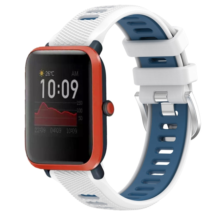 For Amazfit Bip3 20mm Cross Texture Two Color Silicone Steel Buckle Watch Band(White+Blue) - Watch Bands by PMC TechLife | Online Shopping South Africa | PMC TechLife | Buy Now Pay Later Mobicred