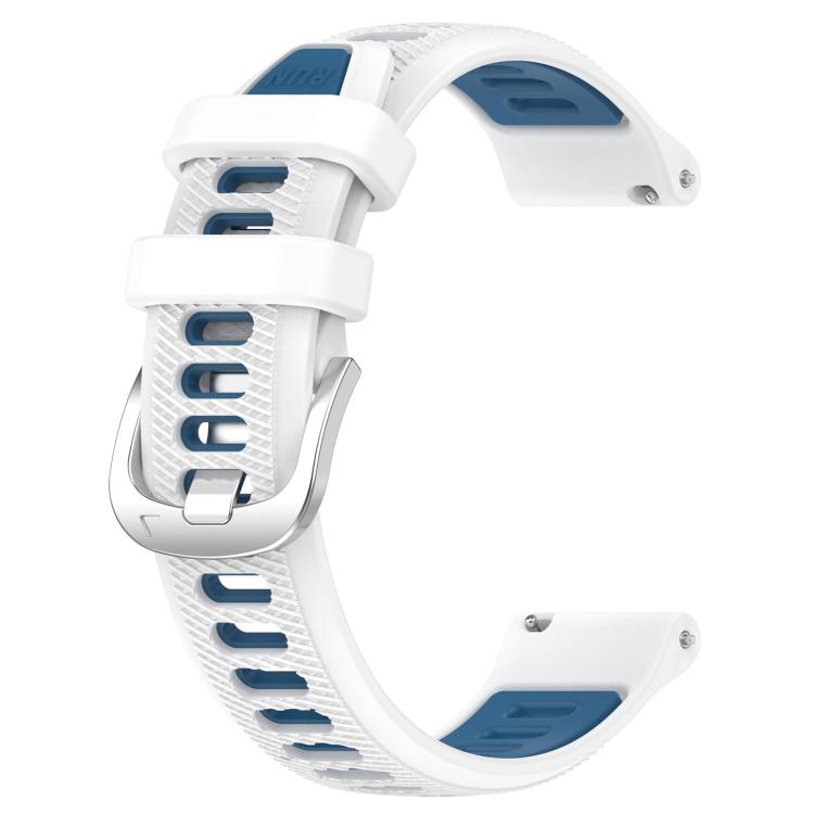 For Amazfit Bip3 20mm Cross Texture Two Color Silicone Steel Buckle Watch Band(White+Blue) - Watch Bands by PMC TechLife | Online Shopping South Africa | PMC TechLife | Buy Now Pay Later Mobicred