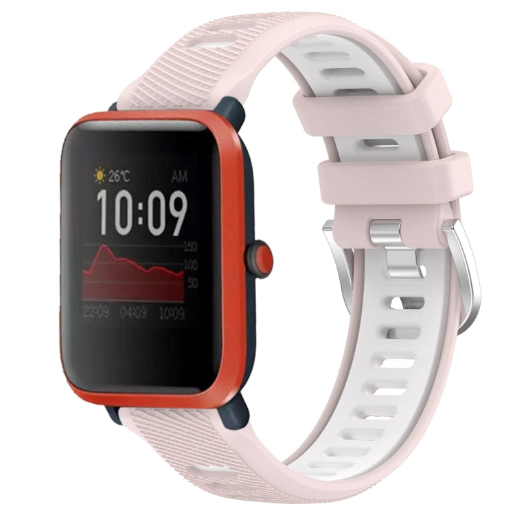 For Amazfit Bip3 20mm Cross Texture Two Color Silicone Steel Buckle Watch Band(Pink+White) - Watch Bands by PMC TechLife | Online Shopping South Africa | PMC TechLife | Buy Now Pay Later Mobicred