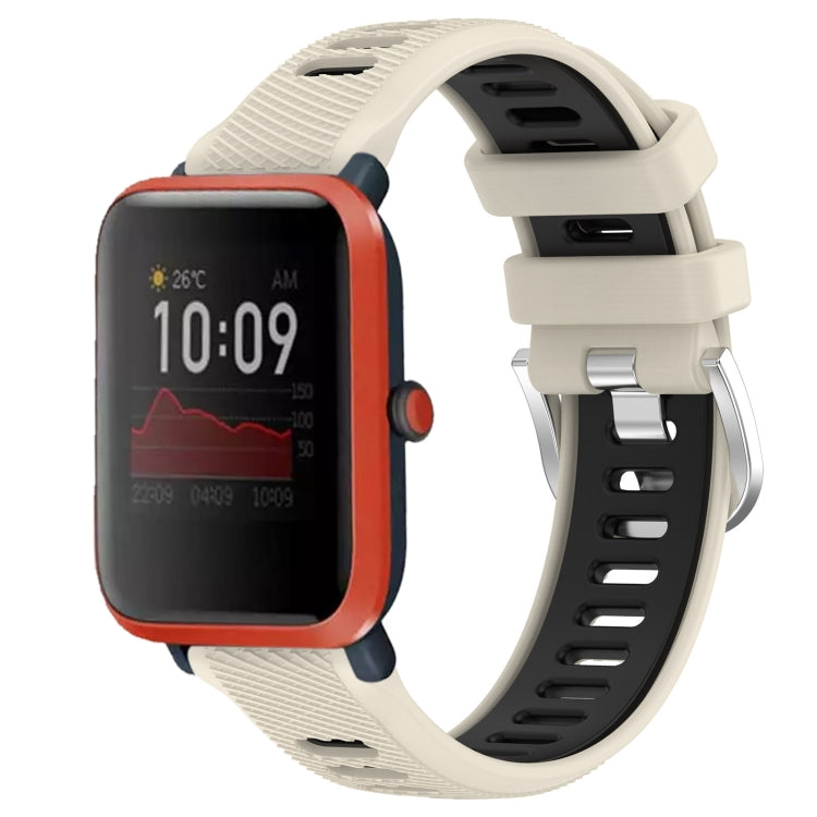 For Amazfit Bip3 20mm Cross Texture Two Color Silicone Steel Buckle Watch Band(Starlight+Black) - Watch Bands by PMC TechLife | Online Shopping South Africa | PMC TechLife | Buy Now Pay Later Mobicred