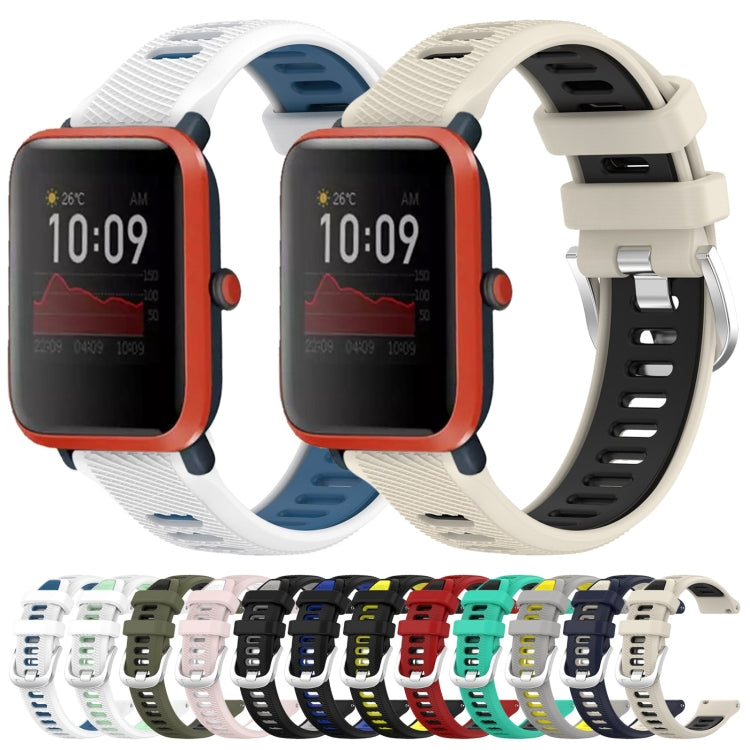 For Amazfit Bip3 20mm Cross Texture Two Color Silicone Steel Buckle Watch Band(White+Blue) - Watch Bands by PMC TechLife | Online Shopping South Africa | PMC TechLife | Buy Now Pay Later Mobicred