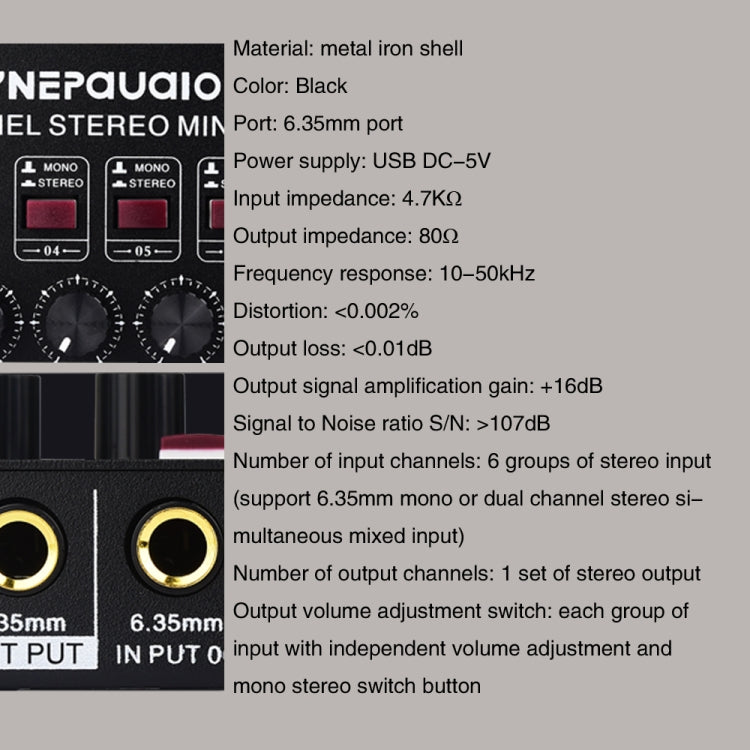 B020 Mini 6-Channel Stereo Audio Mixer Musical Instrument Mixer Electric Wind Electric Guitar Electronic Piano Drums Mixer -  by PMC TechLife | Online Shopping South Africa | PMC TechLife | Buy Now Pay Later Mobicred